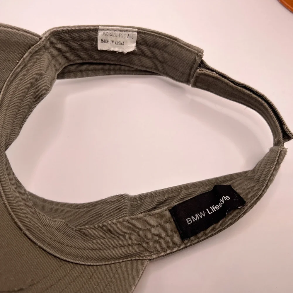 BMW Lifestyle Adjustable Sun Visor Hat Olive Green Embroidered Logo One Size
